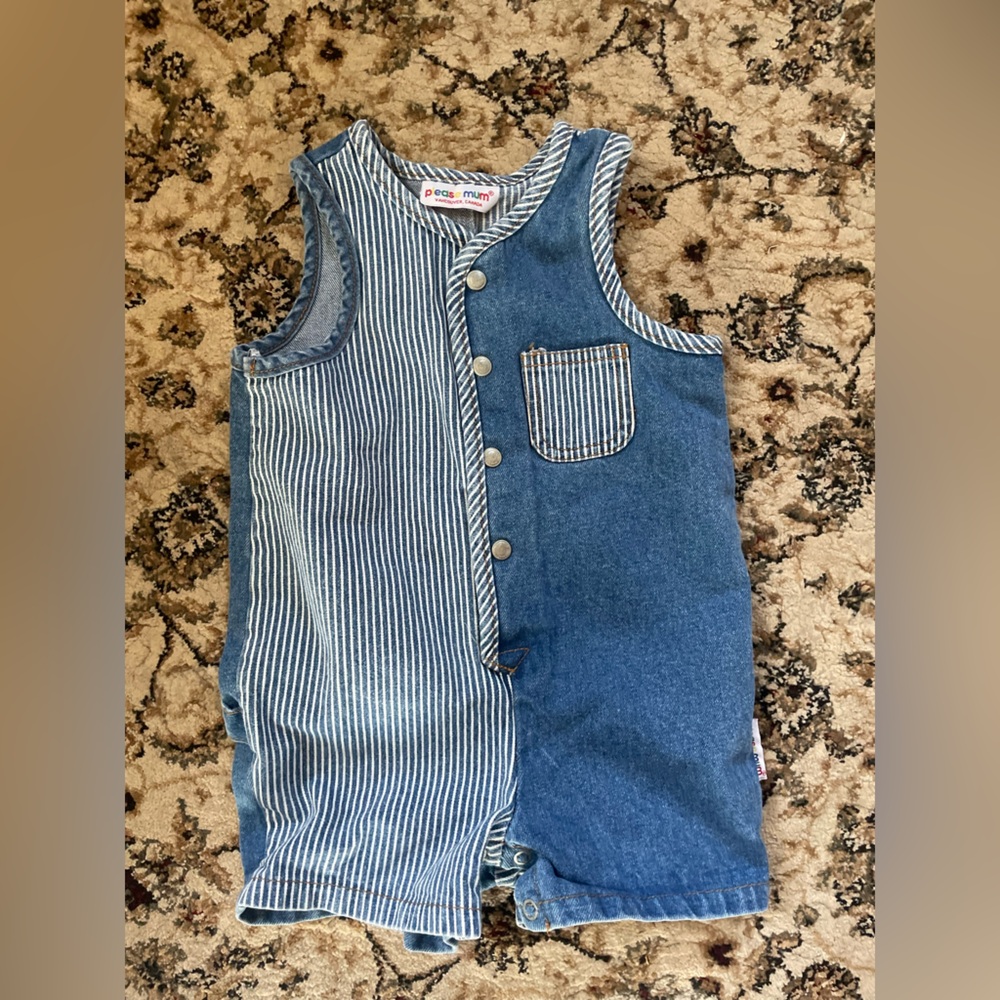 VINTAGE 90s Denim Romper Please Mum Made in Canada Gender Neutral Trendy Modern